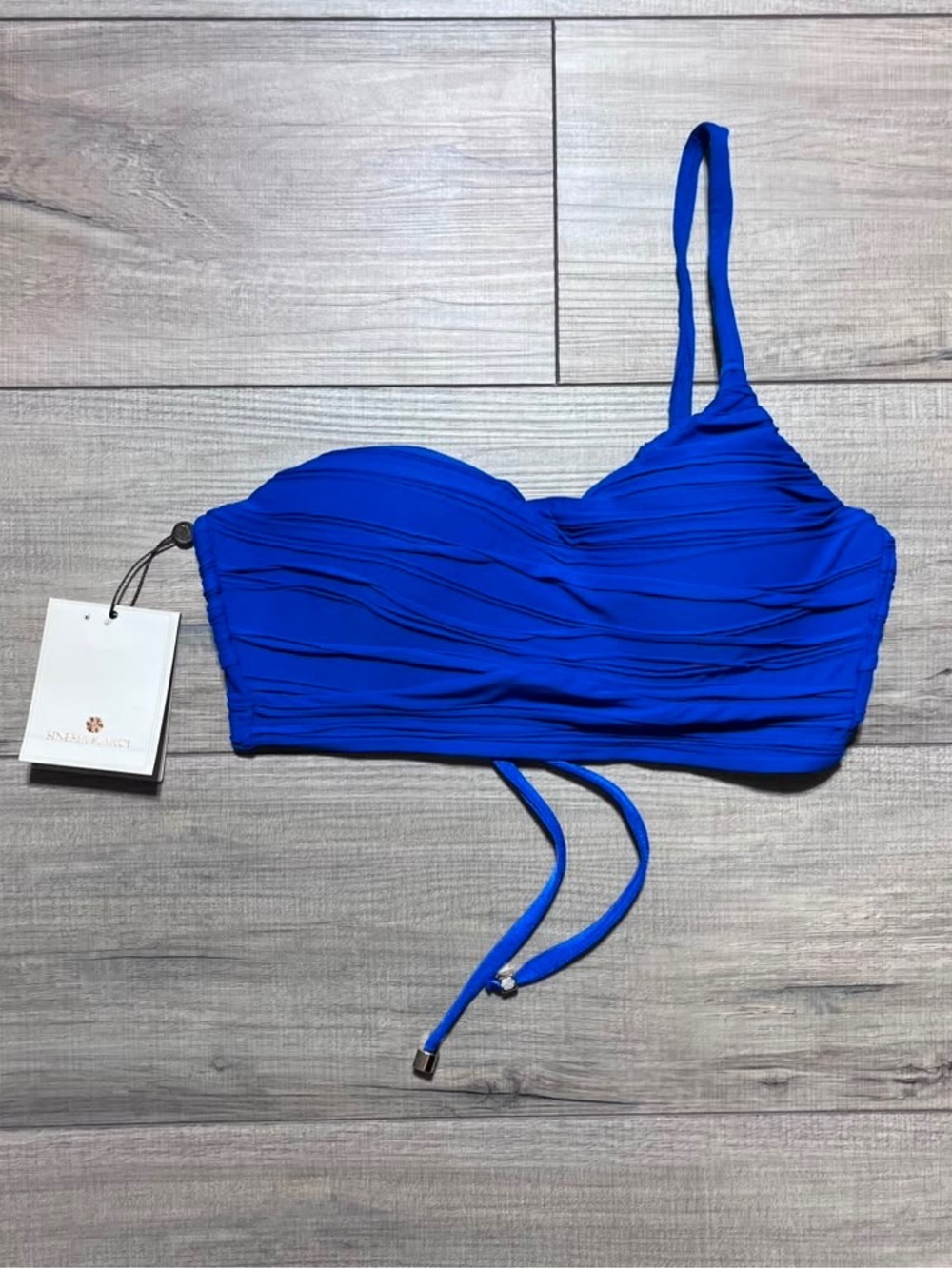 Sinesia Karol Womens One-Shoulder Ruched Bikini Top Size Small Cobalt Blue
